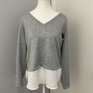Long-Sleeved Grey Dynamite Shirt with White Trim, Size Large